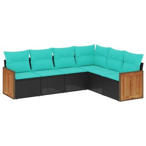 6 Piece Black Poly <b>Rattan</b> Patio <b>Sofa</b> Set With Cushions Garden Furniture Outdoor Seating - Product Image 2
