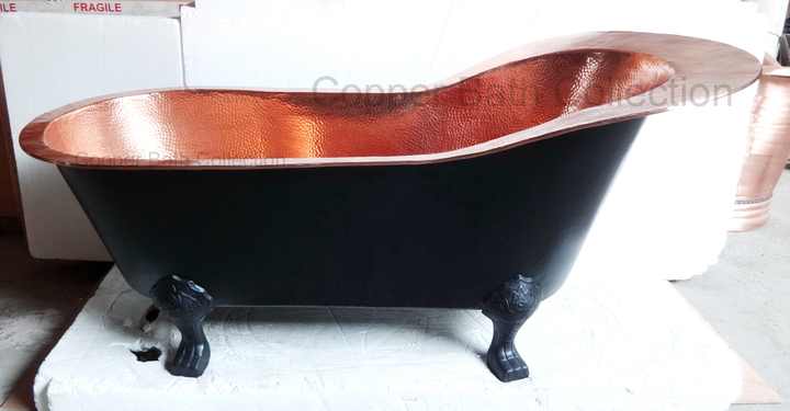 Latest Japanese Design Hammered Free Standing Clawfoot Copper Bathtub Luxury Bath Tub with Drainer for Hotels Made Cheap
