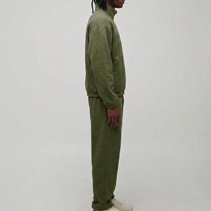 Men's Olive Green Quarter-Zip Sweatshirt Jogger <b>Set</b> Solid Color Casual Cotton Fleece 2-Piece Streetwear Winter Outfit - Product Image 2