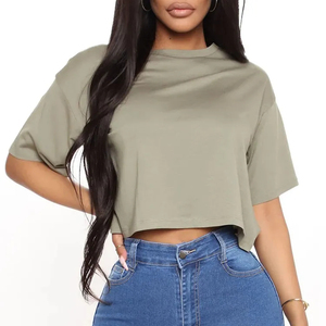 High Quality Eco-Friendly 100% Cotton O-Neck <b>Crop</b> <b>Top</b> T-Shirt Women Plus Size Quick Dry Summer Custom Logo Anti-Wrinkle - Product Image 4