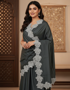 Women's Lightweight Breathable Merino <b>Wool</b> Silk Blend Long Winter Fashion Shawl 4-Side Rose Lace Work-Designer Collection - Product Image 4