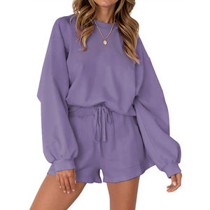 Ensemble 2 pièces pour femmes, sweat-shirt à capuche surdimensionné en coton, short au-dessus du genou, hauts longs pour l'hiver, ensembles courts assortis - Product Image 2