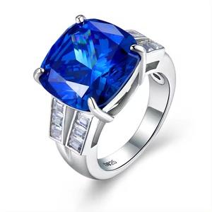 925 Silver Luxury <b>Ring</b> with <b>Cubic</b> <b>Zirconia</b> Blue Sapphire Rhodium & Rose <b>Gold</b> Plated Cluster <b>Rings</b> for Parties - Product Image 1