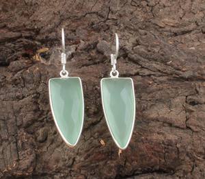 Boucles d'oreilles pendantes en argent sterling plaqué argent avec chalcédoine aqua naturelle en gros pour mariage, fête, bijoux de luxe - Product Image 5