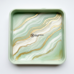 Rectangular Green Marble Resin Serving Tray with Gold Vein Design Decorative Epoxy Tea Coffee <b>Snack</b> Tray for Home & Hotel Use - Product Image 1