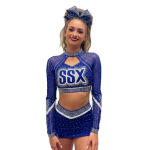 Ensemble d'uniformes de cheerleading personnalisés avec strass, bicolore noir et rouge, en polyester durable, tenue professionnelle pour équipe - Product Image 3
