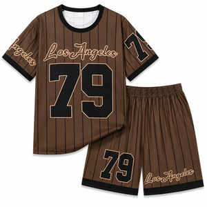 Ensemble de maillot de baseball rayé Los Angeles 79 unisexe, respirant, en polyester, avec <span class=keywords><strong>short</strong></span>, col rond, manches courtes, pour enfants, idéal pour l'été et le sport - Product Image 1