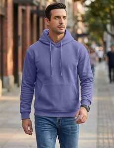 เสื้อสเวตเชิ้ตมีฮู้ดสีทึบสำหรับผู้ชาย ทรงปกติ ผ้าถักขนแกะ สวมใส่สบาย สไตล์ฤดูใบไม้ร่วง สีม่วง - Product Image 1