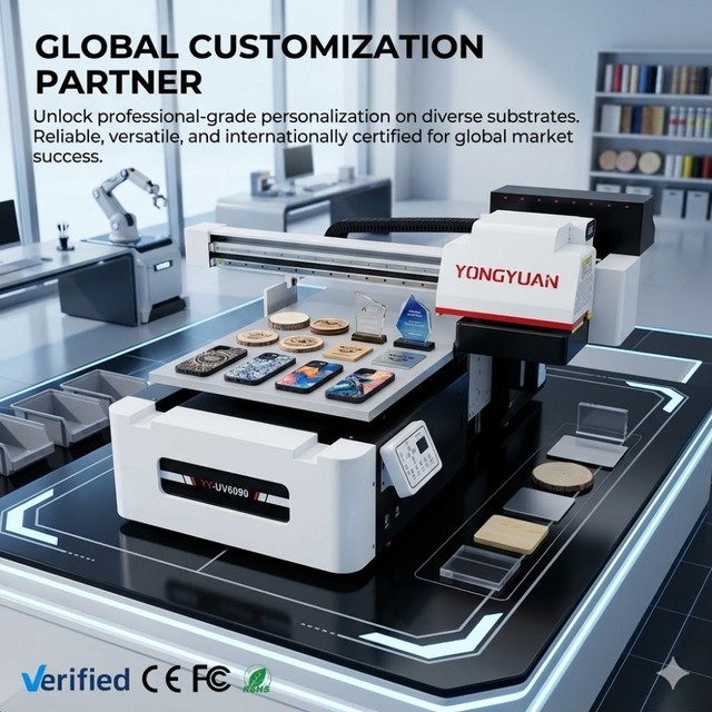 New YONGYUAN Automatic 6090 UV Flatbed Printer 15-Color Config for 3D Relief Varnish UV DTF TPU Film Clothing Logo Printing 1
