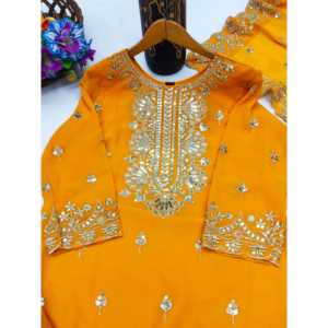 Traje de fiesta de diseñador para mujer, conjunto de traje Sharara, secuencia bordada, trabajo - Product Image 5