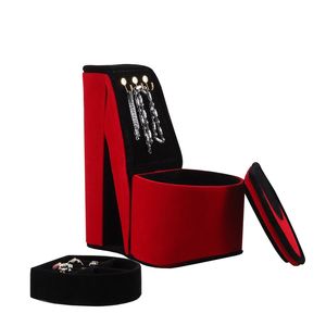 High <b>Heel</b> Shoe Design 9\" Tall <b>Red</b> Velvet Jewelry Box with Hooks - Product Image 2