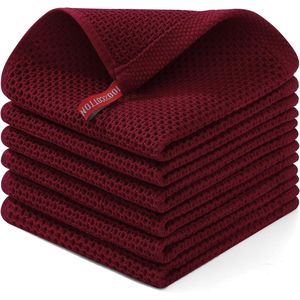 Set di 6 Strofinacci da Cucina Bordeaux Ultra Morbidi in 100% Cotone a Nido d'Ape, 30x30 cm, ad Asciugatura Rapida e Altamente Assorbenti - Product Image 1