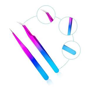 Pinzas Quirúrgicas de Precisión Morje de Acero Inoxidable para Pestañas con Punta Suave de 10 mm de Longitud, Color Degradado de Rosa a Azul - Product Image 6