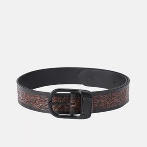 Western Leather <b>Tooling</b> <b>Belt</b> Custom Floral Embossed Brown Full Grain Hand <b>Tooling</b> <b>Belt</b> for Men and Women - Product Image 2