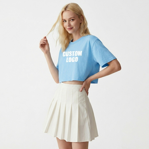 T-shirt court en mélange de coton durable pour femme, décontracté, uni, écologique, col rond, production en gros - Product Image 4