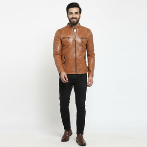 Veste en cuir de mouton respirante et enduite pour homme, style vintage, manches longues, prix de gros OEM ODM - Product Image 6