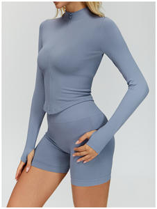 Veste de sport unie pour la gym et le yoga avec poches, veste de yoga blanche pour l'entraînement matinal, veste de yoga slim à séchage rapide - Product Image 2