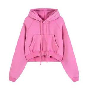 European and American Style Solid Color <b>pink</b> Velvet Pullover Hoodie Long Women's Loose Crop Top Hoodie <b>Sweatshirts</b> - Product Image 4