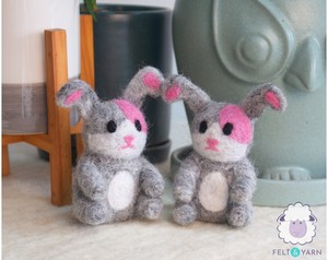 Felt & <b>Yarn</b> <b>Needle</b> Felted Easter Bunny Rabbit Grey Pink Handmade Indoor Decoration Child Craft Toy - Product Image 4