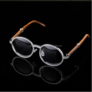 Gafas de Sol de moissanita redondas Vintage de lujo para hombre y mujer, gafas de madera de cristal ovalado, gafas de moda, joyería de Hip Hop - Product Image 4