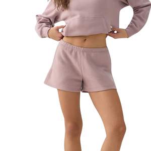 Shorts de survêtement en molleton de coton taille haute pour femmes, personnalisables avec logo, décontractés, pour la détente, vente en gros OEM ODM - Product Image 2