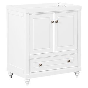 Mobile bagno da 30 pollici con telaio solido, in MDF bianco, con ante e cassetto, senza lavabo (solo base) - Product Image 1