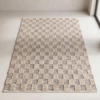 Tapis de sol moderne exclusif en laine tissée à la main, couleur unie crème beige, à boucles, antidérapant, léger, profil bas, pour la maison