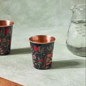 Gobelet réutilisable en verre cuivré imprimé sur mesure, motif lotus, tasse à eau haut de gamme, cadeau artisanal pour hôtel et restaurant - Product Image 6