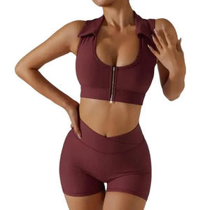 Ensemble de yoga et de fitness pour femmes, short et soutien-gorge à fermeture éclair sur le devant, fabriqué au Pakistan, nouveau design, vêtements de sport, ensemble de yoga pour femmes, matière respirante de qualité supérieure - Product Image 1