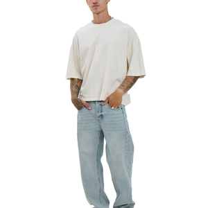 Men's Oversized <b>Cream</b> Cotton <b>T</b>-<b>Shirt</b> Short Sleeve O-Neck Casual Plain Jersey Fit Solid Color Knitted Streetwear Style - Product Image 3