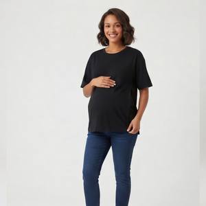 T-shirt d'allaitement pour femme 100 % coton, écologique, respirant, coupe ample, été, maternité - Product Image 1