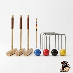 Ensemble de jeu de croquet de jardin, maillettes en bois de qualité supérieure, balles durables, piquets de buts, équipement de loisirs professionnel pour l'extérieur - Product Image 2