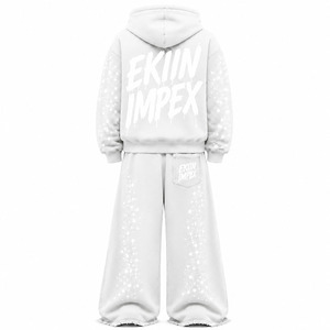 Premium Oversized Streetwear Print Long Fleece Sweatsuit Heavyweight Cotton Zip Hoodie Wide Leg Sweatpants Set Private Label - Product Image 4