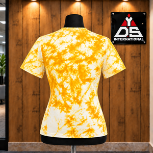 Camiseta de manga corta para mujer, ajustada, con efecto tie-dye, cuello redondo, transpirable, con detalle gráfico, diseño de manga limpio, ropa informal para el día a día. - Product Image 2
