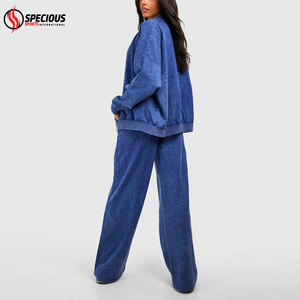 Custom Logo Winter Casual Heavyweight Women's Hooded Streetwear Acid <b>Wash</b> Tracksuits <b>Set</b> High Quality 100% Cotton Eco-Friendly - Product Image 2