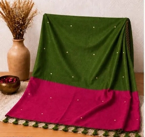 Sari en coton tissé à la main KV pour femme avec chemisier non cousu, traditionnel, séchage rapide, pour occasions décontractées et mariages d'automne - Product Image 3