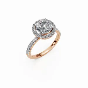 <b>Crown</b> Round Halo Lab Grown Diamond Engagement & Wedding <b>Ring</b> in 18K Rose Gold Luxury IGI Certified for Women - Product Image 4