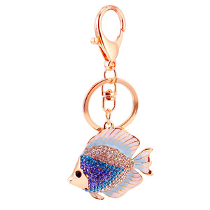 Porte-clés en strass poisson tropical, émail rose, alliage doré, clip pour cadeau d'amateur d'aquarium - Product Image 5