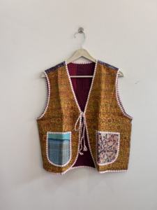 Chaleco Corto de Algodón Transpirable, Estilo Vintage, Hecho a Mano, Kantha, para Mujer - Product Image 2