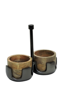 Ensemble de service industriel à double compartiment en aluminium et bois – Support à condiments en métal moulé avec poignée centrale pour table de cuisine - Product Image 2