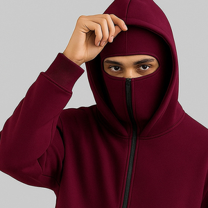 Personalized <b>Men</b> Double Balaclava Zip Hoodie Polyester Cotton Casual Jacket With Attached <b>Face</b> <b>Mask</b> Hood And Relaxed Streetwear - Product Image 5