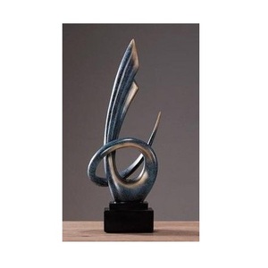 Sculpture Abstraite Moderne Voile et Boucle, Statue Élégante Bleu Profond et Bronze Métallique, Figurine de Table Contemporaine pour un Ambiance de Luxe - Product Image 1