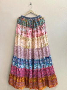 Falda Maxi Bohemia de Mujer con Parches, Cintura Elástica, Volantes, Línea A, Larga hasta el Suelo, de Gasa para Verano - Product Image 5