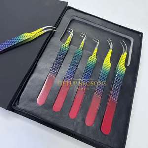 Ensemble de pinces à cils Getup Brosons Impex en acier inoxydable, pointe de précision multicolores, emballage en boîte - Product Image 3