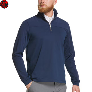 Sudadera de malla con cremallera de un cuarto para hombre, con logo personalizado, paneles de bloques de color y rayas, estilo casual, transpirable y que absorbe la humedad, ideal para golf. - Product Image 1
