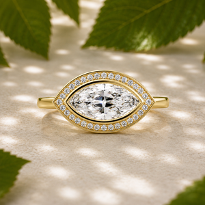 แหวนหมั้นทรงมาร์คีส์แบบเบเซล ฮอลโลว์ ทองคำ 14K 18K สีเหลือง ได้รับการรับรองจาก IGI เพชรเพาะเลี้ยงในห้องปฏิบัติการ ผู้ผลิตและจำหน่ายแหวนแต่งงาน - Product Image 1