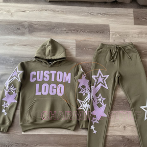 Custom logo Men Women Fleece <b>Tracksuit</b> Sweatsuit Unisex <b>Plain</b> Sports 100% Cotton Jogger Sweat Suit Sweatpants Hoodie Set - Product Image 1