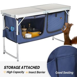 Tavolo da Campeggio Pieghevole in Metallo Resistente da 120 cm con Vano Portaoggetti per Picnic e Spiaggia - Product Image 5