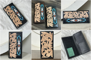 Vente en gros de long portefeuille mince en cuir usiné à la main pour hommes en cuir véritable perlé multi-fonction porte-cartes de crédit portefeuille de luxe - Product Image 3