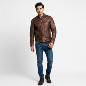 Hot Selling Men's Leather Jacket Biker <b>Distressed</b> Leather <b>Top</b> Quality Material Plus Size jacket for men - Product Image 1